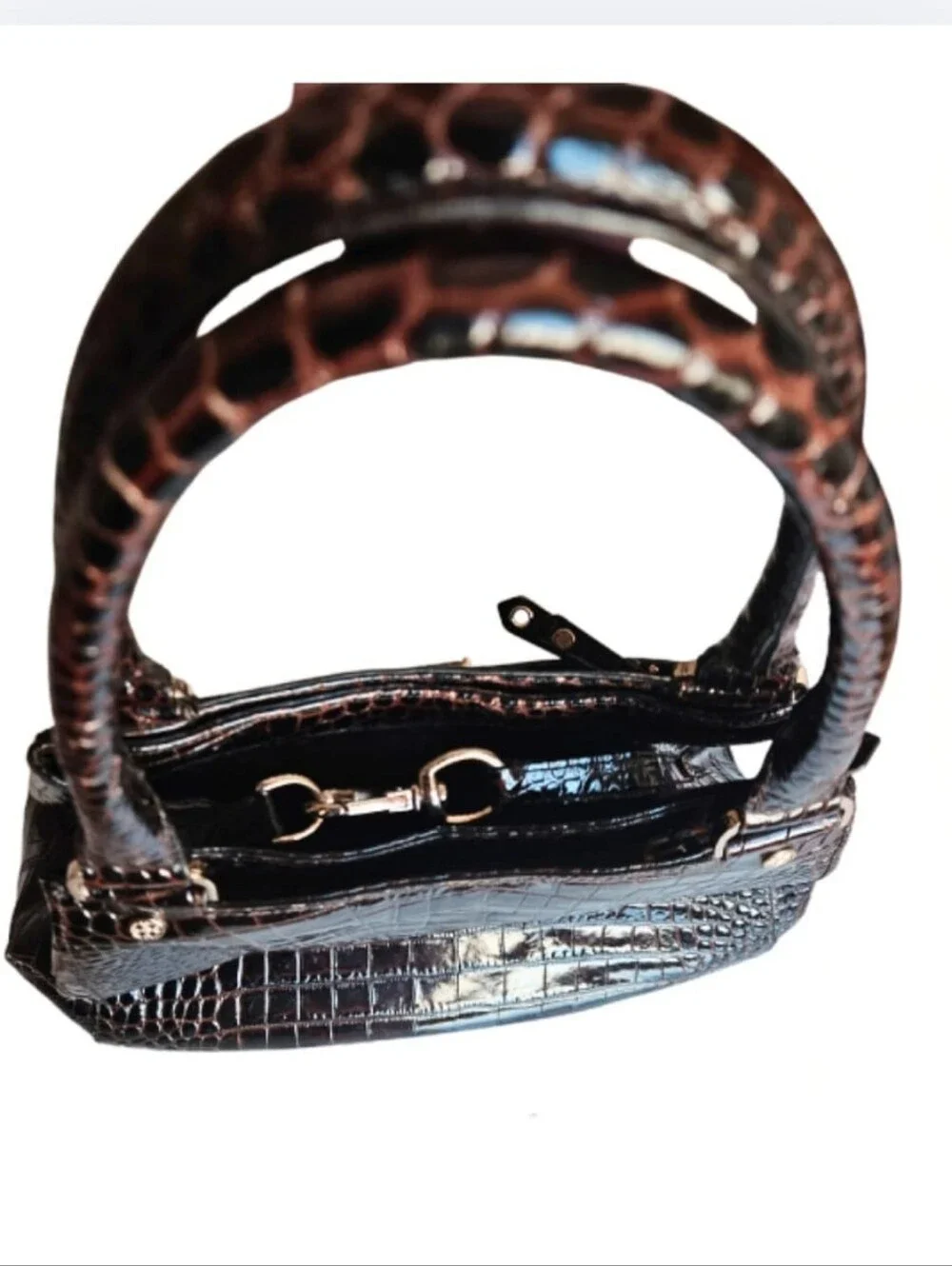 Cole Haan Dark Brown Croc-Embossed Top-Handle Satchel - Picture 7 of 15